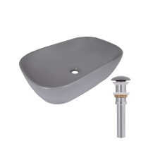 Раковина накладна Robin 600x390x150 мм, Stone grey, прямокутна, з донним клапаном QTROB188SG49786 Qtap