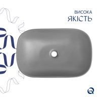 Раковина накладна Robin 600x390x150 мм, Stone grey, прямокутна, з донним клапаном QTROB188SG49786 Qtap QTAP фото 3