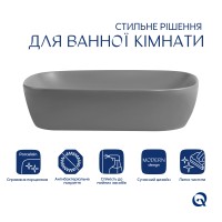Раковина накладна Robin 600x390x150 мм, Stone grey, прямокутна, з донним клапаном QTROB188SG49786 Qtap QTAP фото 2