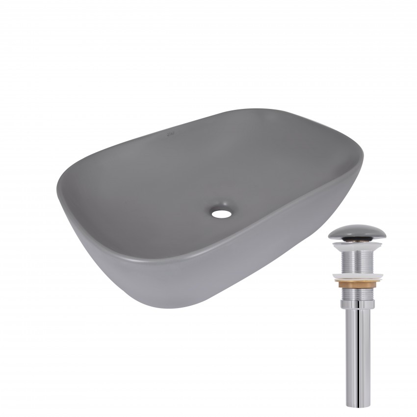 Раковина накладна Robin 600x390x150 мм, Stone grey, прямокутна, з донним клапаном QTROB188SG49786 Qtap QTAP