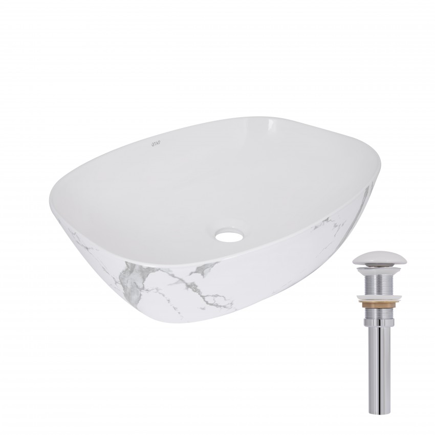 Раковина накладна Cardinal 500х380х140 мм, Marble, прямокутна, з донним клапаном QTCAR188MR49826 Qtap QTAP