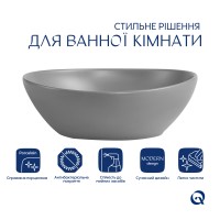 Раковина накладна Dove 415x340x140 мм, Stone grey, овальна, з донним клапаном QTDOV188SG49783 Qtap QTAP фото 2