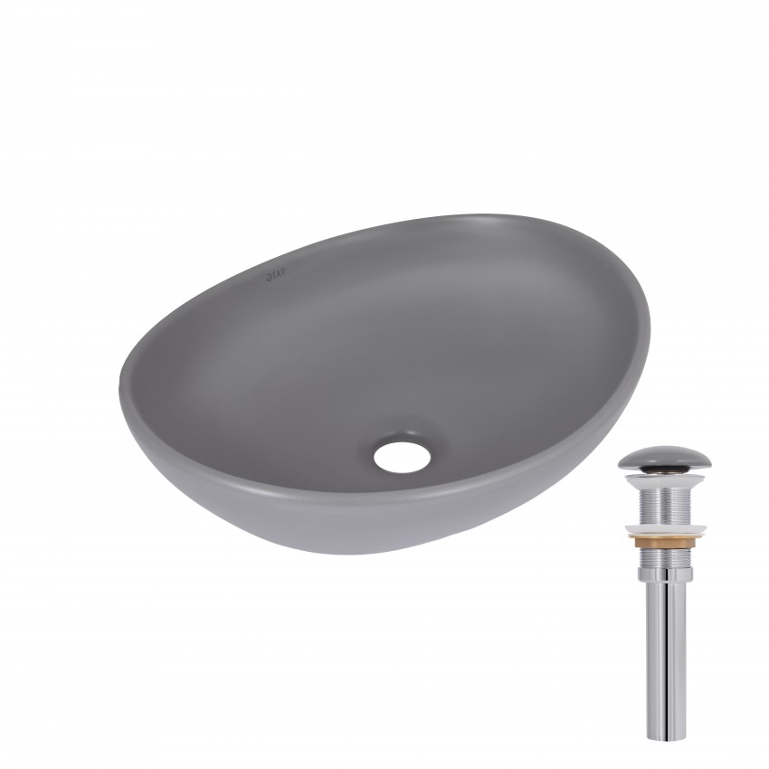 Раковина накладна Dove 415x340x140 мм, Stone grey, овальна, з донним клапаном QTDOV188SG49783 Qtap QTAP