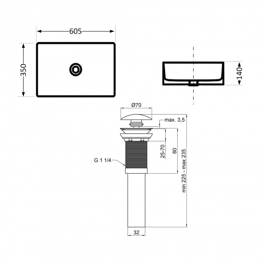 Раковина накладна Tern 610x350x135 мм, Beige, прямокутна, з донним клапаном QTTER188SB49790 Qtap QTAP фото 1