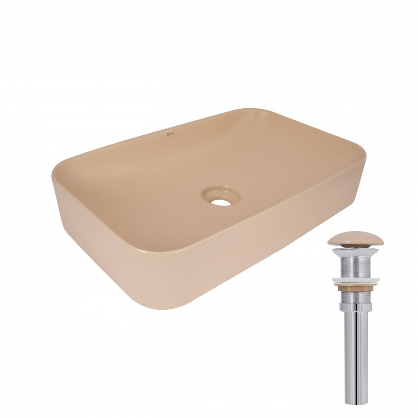 Раковина накладна Tern 610x350x135 мм, Beige, прямокутна, з донним клапаном QTTER188SB49790 Qtap QTAP