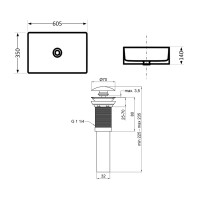 Раковина накладна Tern 610x350x135 мм, Stone grey, прямокутна, з донним клапаном QTTER188SG49789 Qtap QTAP фото 1