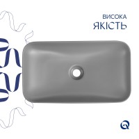 Раковина накладна Tern 610x350x135 мм, Stone grey, прямокутна, з донним клапаном QTTER188SG49789 Qtap QTAP фото 3