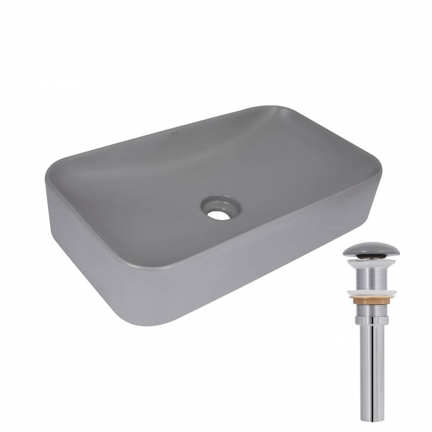 Раковина накладна Tern 610x350x135 мм, Stone grey, прямокутна, з донним клапаном QTTER188SG49789 Qtap QTAP