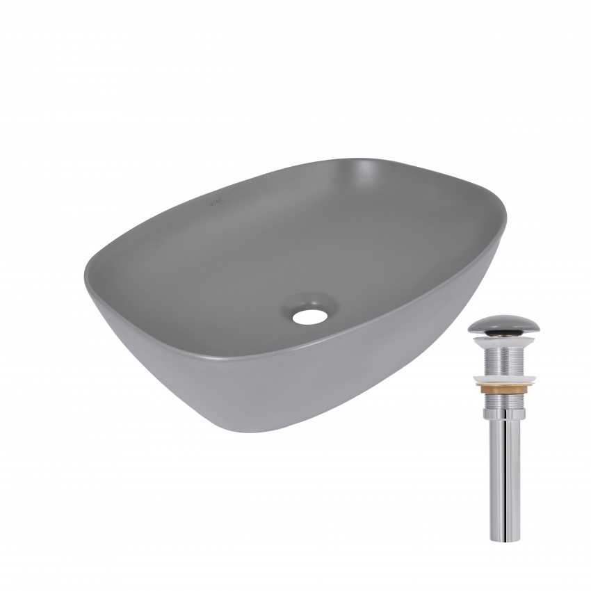 Раковина накладна Cardinal 500х380х140 мм, Stone grey, прямокутна, з донним клапаном QTCAR188SG49824 Qtap QTAP