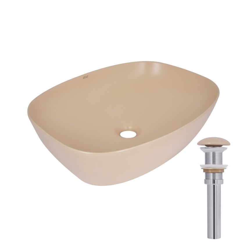 Раковина накладная Cardinal 500х380х140 мм, Beige, прямоугольная, с донным клапаном QTCAR188SB49825 Qtap QTAP