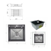 Акційний набір Lidz: мийка Handmade H4545 Black PVD Decor 2,5/0,5 мм + K01B Корзина для кухонной мойки LIDZ фото 1