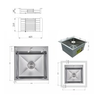 Акційний набір Lidz: мийка Handmade H4545 Decor 2,5/0,5 мм + K01G Корзина для кухонной мойки LIDZ фото 1