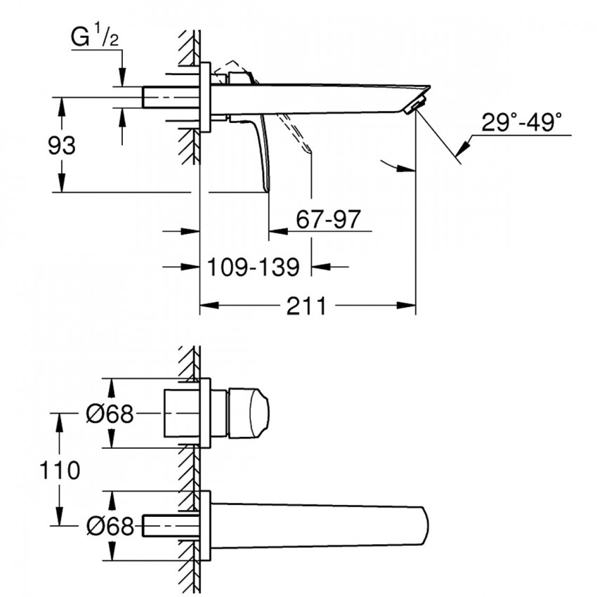 29338003 Eurosmart Змішувач для раковини на 2 отвори L (1 сорт) GROHE фото 3