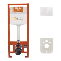 Комплект: Qtap Nest ST Інсталяція для унітазу 4 в 1 (Клавіша змиву 175х245х4 мм, Glass White, лінійна) QTAP