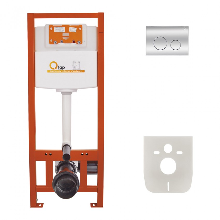 Комплект: Qtap Nest ST Інсталяція для унітазу 4 в 1 (Клавіша змиву 150x220x13 мм, Chrome, кругла) QTAP