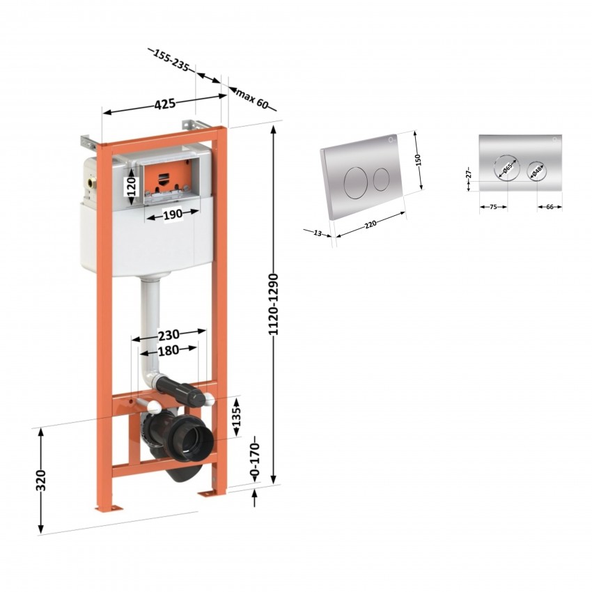 Комплект: Qtap Nest ST Інсталяція для унітазу 4 в 1 (Клавіша змиву 150x220x13 мм, Chrome, кругла) QTAP фото 1