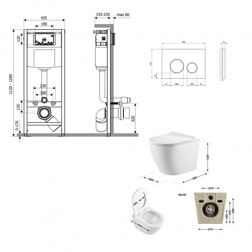Готове рішення Qtap для ванної кімнати: підвісний унітаз Robin Ultra Quiet 520x365x365 + комплект інсталяції Nest 4 в 1 (кругла клавіша Chrome) QTAP фото 1