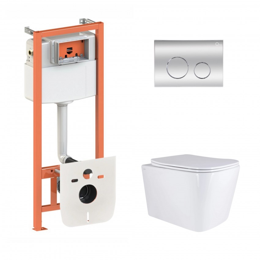 Готове рішення Qtap для ванної кімнати: підвісний унітаз Tern Ultra Quiet 525x345x360 + комплект інсталяції Nest 4 в 1 (кругла клавіша Chrome) QTAP