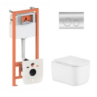 Готове рішення Qtap для ванної кімнати: підвісний унітаз Gemini Ultra Quiet 485×340×350 + комплект інсталяції Nest 4 в 1 (кругла клавіша Chrome) QTAP
