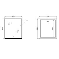 Дзеркало настінне Orion (OR2) 700х800 мм, прямокутне, з LED-підсвічуванням Touch, антизапотіванням, диммером, рег. яскравості Lidz LIDZ фото 1