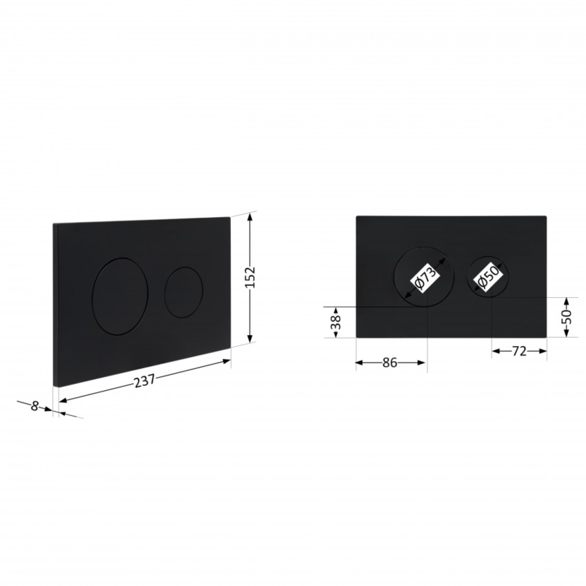Клавіша змиву Standard 152x236x28 мм, Matt Black, кругла QTSTD164BLM49470 Qtap QTAP фото 1
