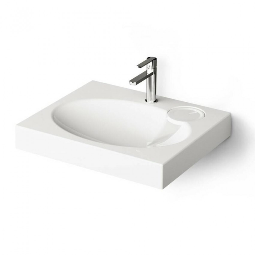 KICLAMISIF/00 Claro Mini Раковина на пральну машину, з литого (штучного) каменю 60х50 з мильницею + сифон та кронштейни 2шт, білий (1 сорт) PAA