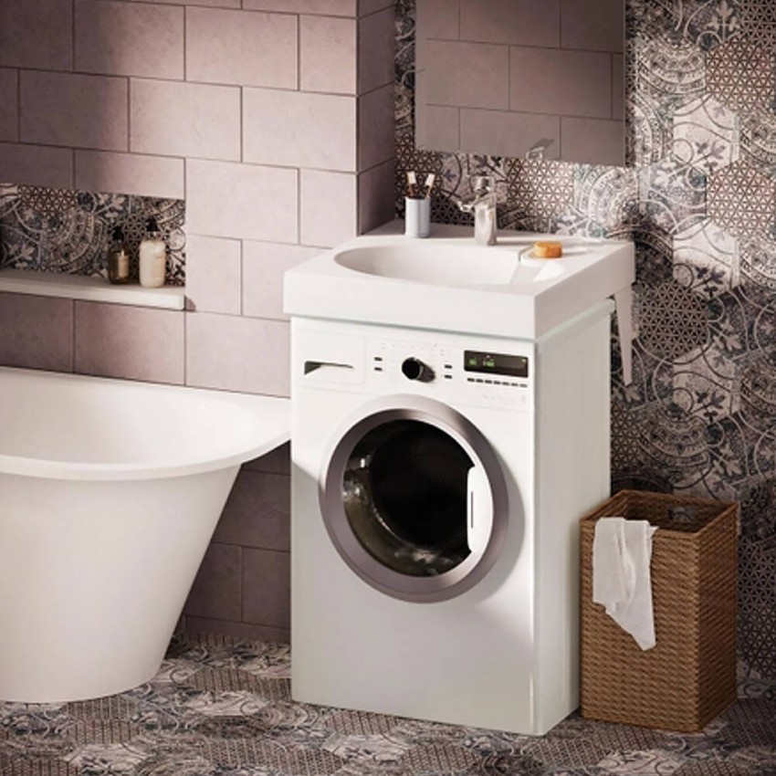 KICLAMISIF/00 Claro Mini Раковина на пральну машину, з литого (штучного) каменю 60х50 з мильницею + сифон та кронштейни 2шт, білий (1 сорт) PAA фото 3