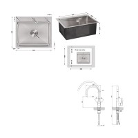 Акційний набір Lidz: мийка H5045 інтегрована Brushed Steel 3,0/1,0 мм + Змішувач Aria для кухні з гнучким виливом (k35) Grey LIDZ фото 1