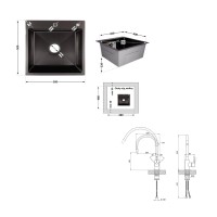 Акційний набір Lidz: мийка H5050B інтегрована Brushed Black PVD 3,0/1,0 мм + Змішувач Aria для кухні з гнучким виливом (k35) Black LIDZ фото 1