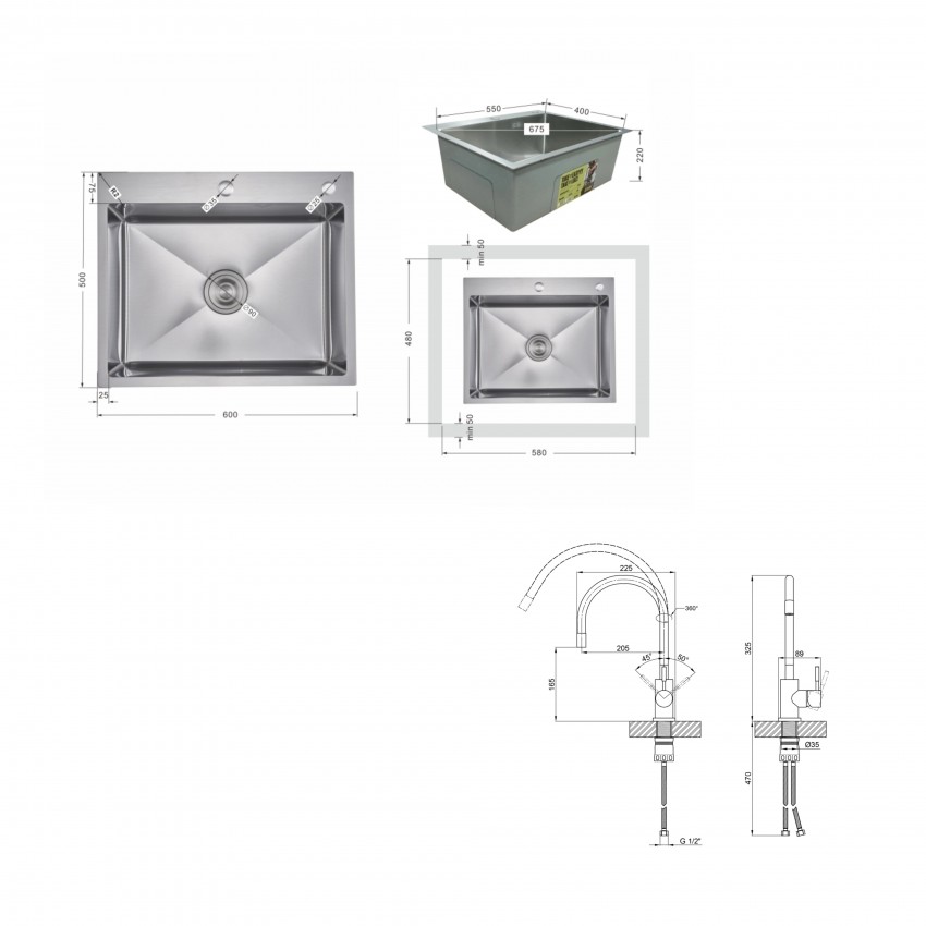 Акційний набір Lidz: мийка H6050H інтегрована Decor Honeycomb 2,5/0,5 мм LDH6050DEC48370 + Змішувач Aria для кухні з гнучким виливом (k35) Grey LIDZ фото 1