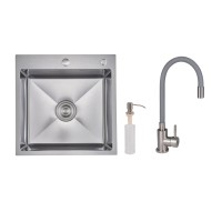 Акційний набір Lidz: мийка H5050H інтегрована Decor Honeycomb 2,5/0,5 мм LDH5050DEC48365 + Змішувач Aria для кухні з гнучким виливом (k35) Grey
