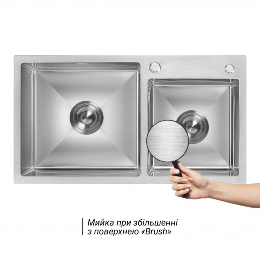 Акційний набір Lidz: мийка з двома чашами інтегрована Brushed Steel 3,0/1,0 мм + Змішувач Aria для кухні з гнучким виливом (k35) Grey LIDZ фото 4