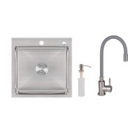 Акційний набір Lidz: мийка H5050 інтегрована Brushed Steel 3,0/1,0 мм + Змішувач Aria для кухні з гнучким виливом (k35) Grey