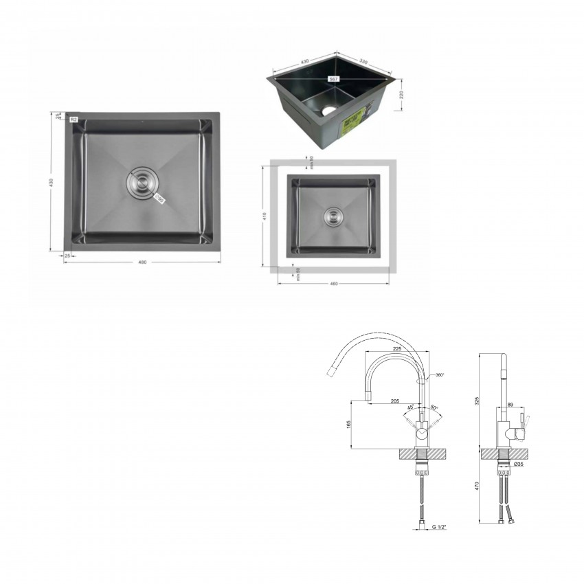 Акційний набір Lidz: мийка H4843 Black PVD 3,0/1,0 мм + Змішувач Aria для кухні з гнучким виливом (k35) Black LIDZ фото 1