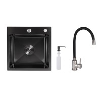 Акційний набір Lidz: мийка H4545 Black PVD Decor 2,5/0,5 мм + Змішувач Aria для кухні з гнучким виливом (k35) Black
