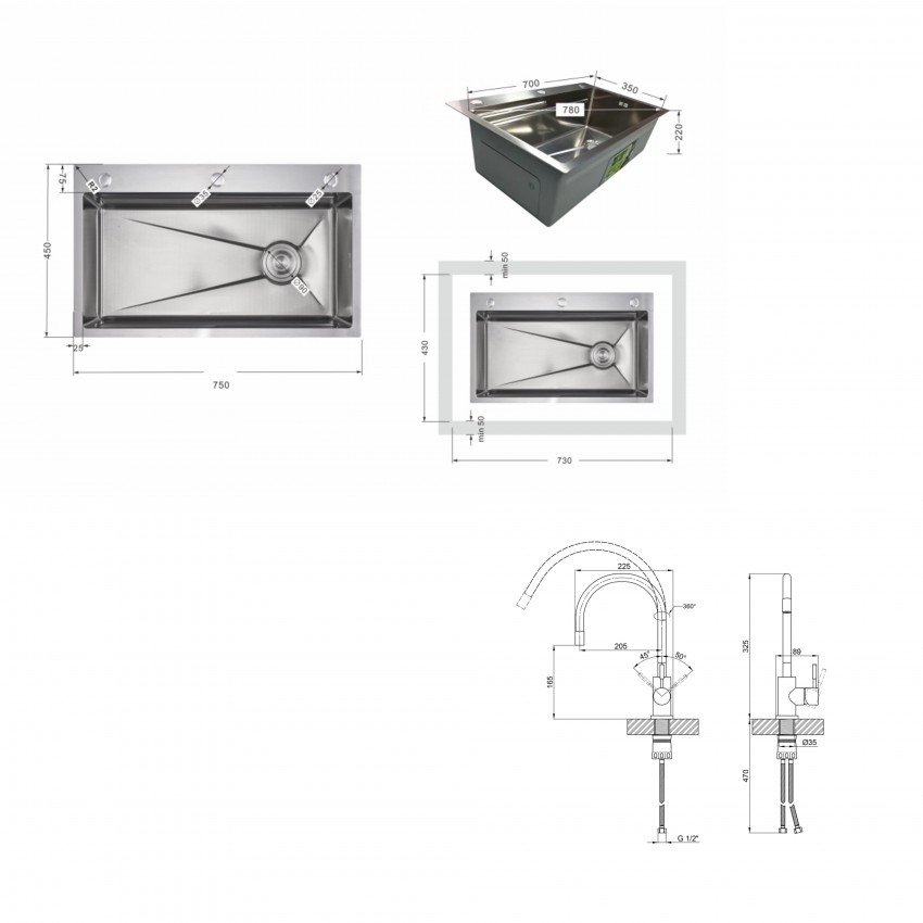 Акційний набір Lidz: мийка H7545 інтегрована Decor Honeycomb 3,0/1,0 мм LDH7545DEC48372 + Змішувач Aria для кухні з гнучким виливом (k35) Grey LIDZ фото 1