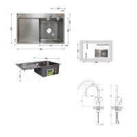 Акційний набір Lidz: мийка H7849L інтегрована крило зліва Brushed Steel 3,0/1,0 мм + Змішувач Aria для кухні з гнучким виливом (k35) Grey LIDZ фото 1
