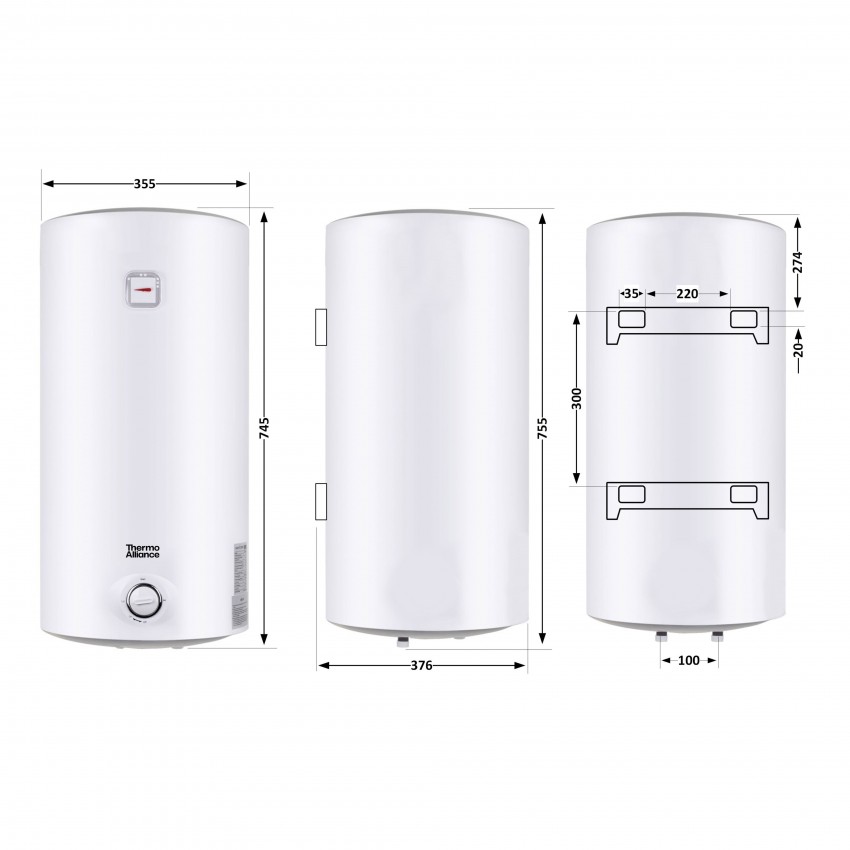 Водонагрівач електричний 50 л SLIM вертикальний, мокрий ТЕН 1,5 кВт D50V15Q1 Thermo Alliance Thermo Alliance фото 1
