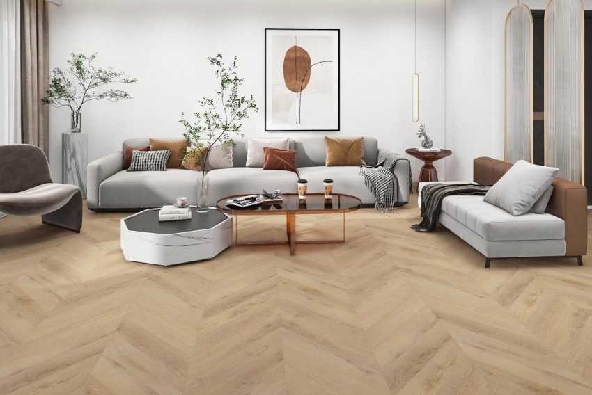 Вінілова підлога SPC BlissGround Chevron Line — Havana Sands | 60×12,7 см | 5/0,5 мм BLISSGROUND