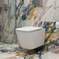 DFL0520111W Flow square Підвісний безобідковий унітаз з кришкою soft-close, Vortex Flush, білий глянець (1 сорт) DEVIT