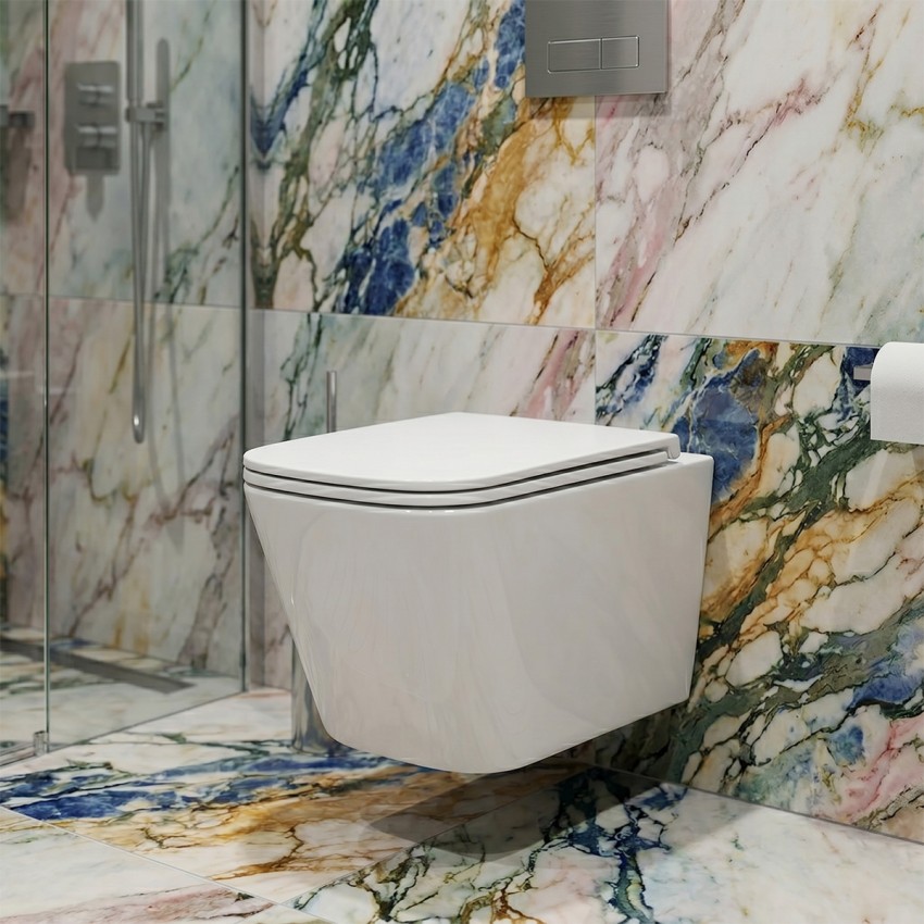 DFL0520111W Flow square Підвісний безобідковий унітаз з кришкою soft-close, Vortex Flush, білий глянець (1 сорт) DEVIT