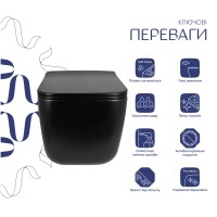 Унітаз підвісний Gemini Ultra Quiet 520×360×350 мм, Matt Black, з сидінням Slim Duroplast/ Soft-close/ Quick Release QTGEM28BLM50505 Qtap QTAP фото 2