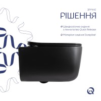 Унітаз підвісний Gemini Ultra Quiet 520×360×350 мм, Matt Black, з сидінням Slim Duroplast/ Soft-close/ Quick Release QTGEM28BLM50505 Qtap QTAP фото 3