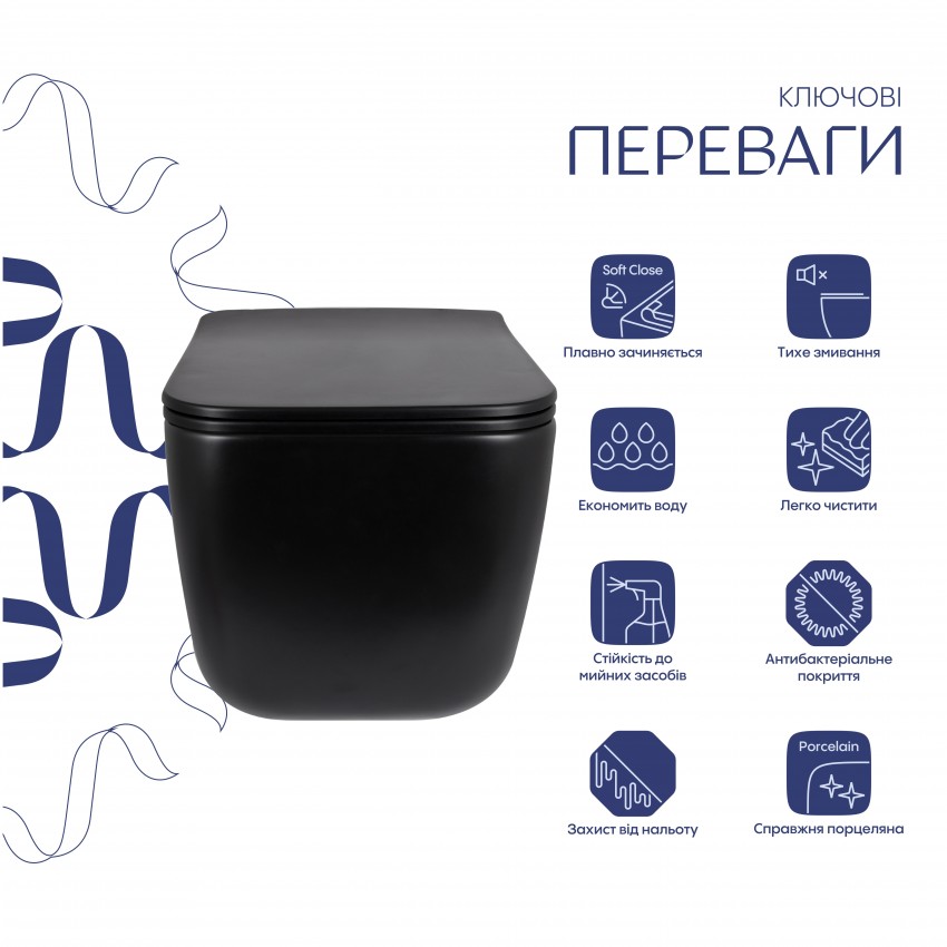 Унітаз підвісний Gemini Ultra Quiet 520×360×350 мм, Matt Black, з сидінням Slim Duroplast/ Soft-close/ Quick Release QTGEM28BLM50505 Qtap QTAP фото 2