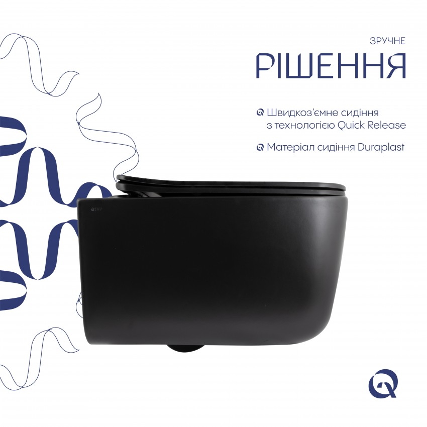 Унітаз підвісний Gemini Ultra Quiet 520×360×350 мм, Matt Black, з сидінням Slim Duroplast/ Soft-close/ Quick Release QTGEM28BLM50505 Qtap QTAP фото 3