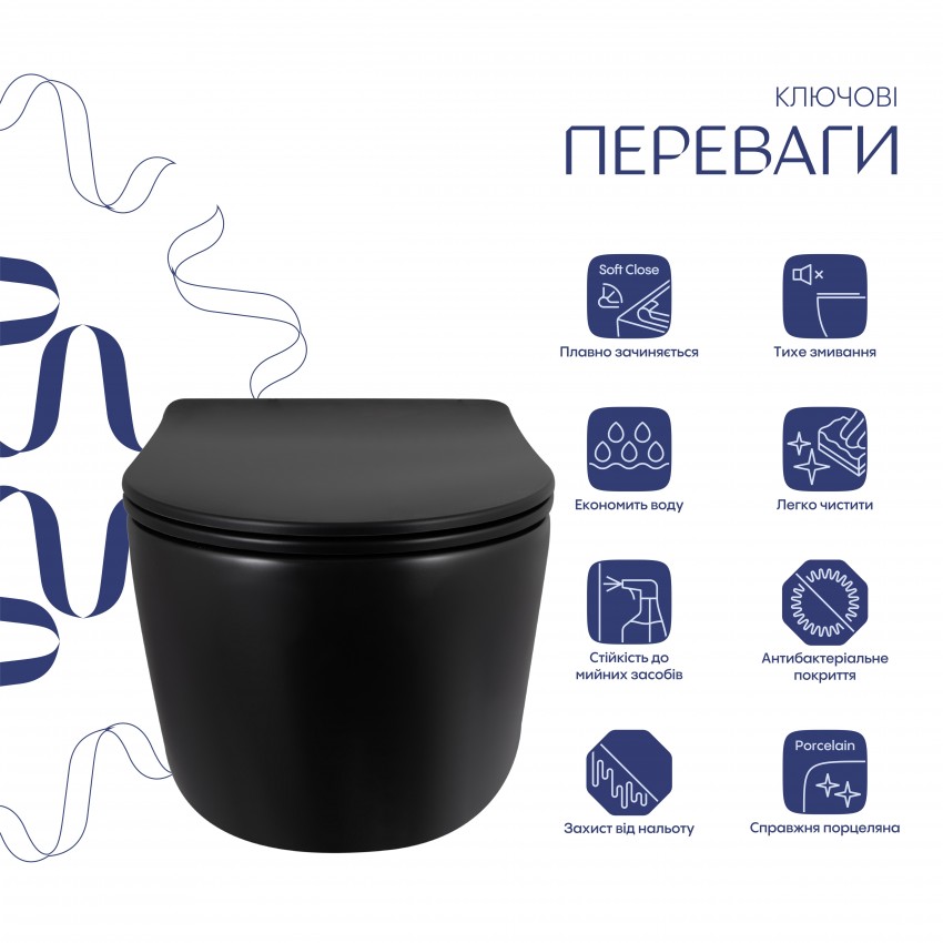 Унітаз підвісний Taurus Ultra Quiet 515×360×350 мм, Matt Black, з сидінням Slim Duroplast / Soft-close / Quick Release QTTAU28BLM50504 Qtap QTAP фото 2