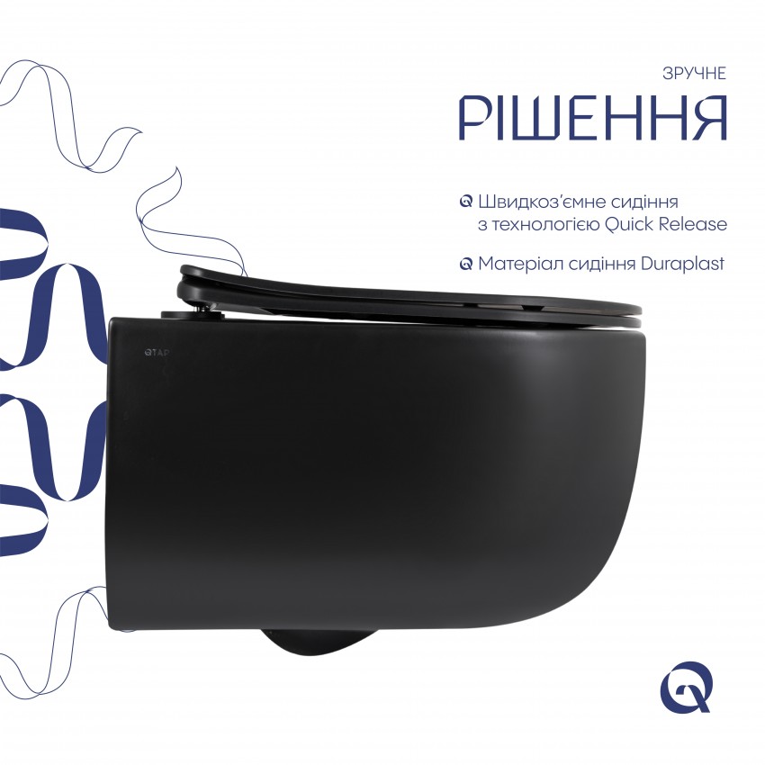 Унітаз підвісний Taurus Ultra Quiet 515×360×350 мм, Matt Black, з сидінням Slim Duroplast / Soft-close / Quick Release QTTAU28BLM50504 Qtap QTAP фото 3