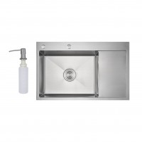 Мийка для кухні інтегрована Handmade Max 500 H7849R Brushed Steel, 3,0/1,0 мм, крило праворуч, збільшена чаша LDH7849RBRU49464 Lidz LIDZ