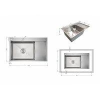 Мийка для кухні інтегрована Handmade Max 500 H7849R Brushed Steel, 3,0/1,0 мм, крило праворуч, збільшена чаша LDH7849RBRU49464 Lidz LIDZ фото 1