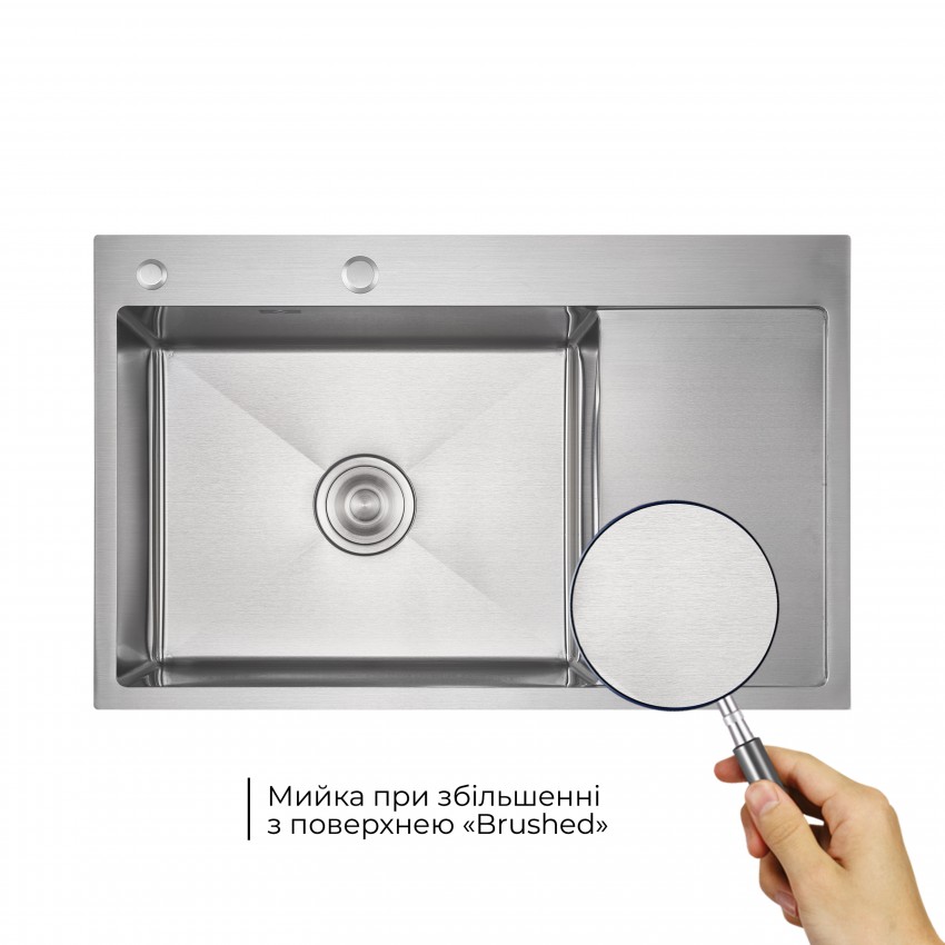 Мийка для кухні інтегрована Handmade Max 500 H7849R Brushed Steel, 3,0/1,0 мм, крило праворуч, збільшена чаша LDH7849RBRU49464 Lidz LIDZ фото 2